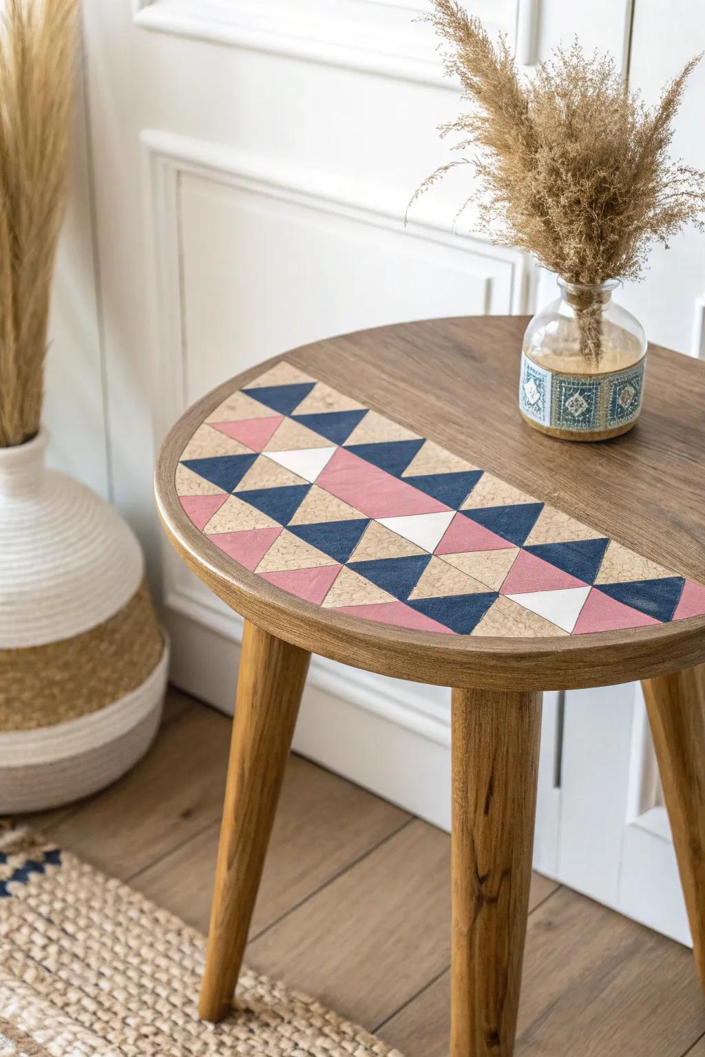 Elevate your area with symmetrical charm: A modern end table with a playful twist.
