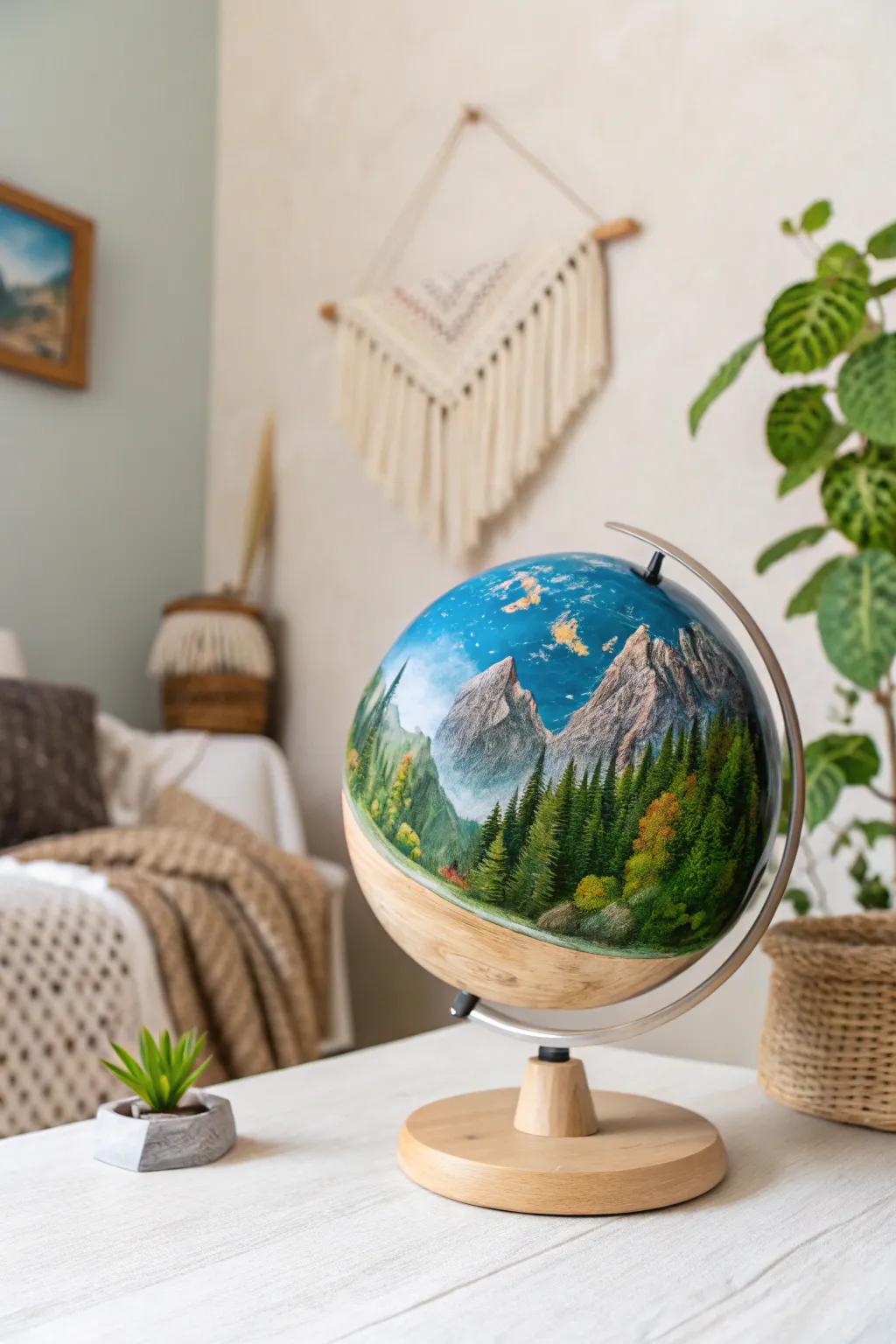 Transform your space with a touch of wilderness—a painted globe that brings nature indoors.