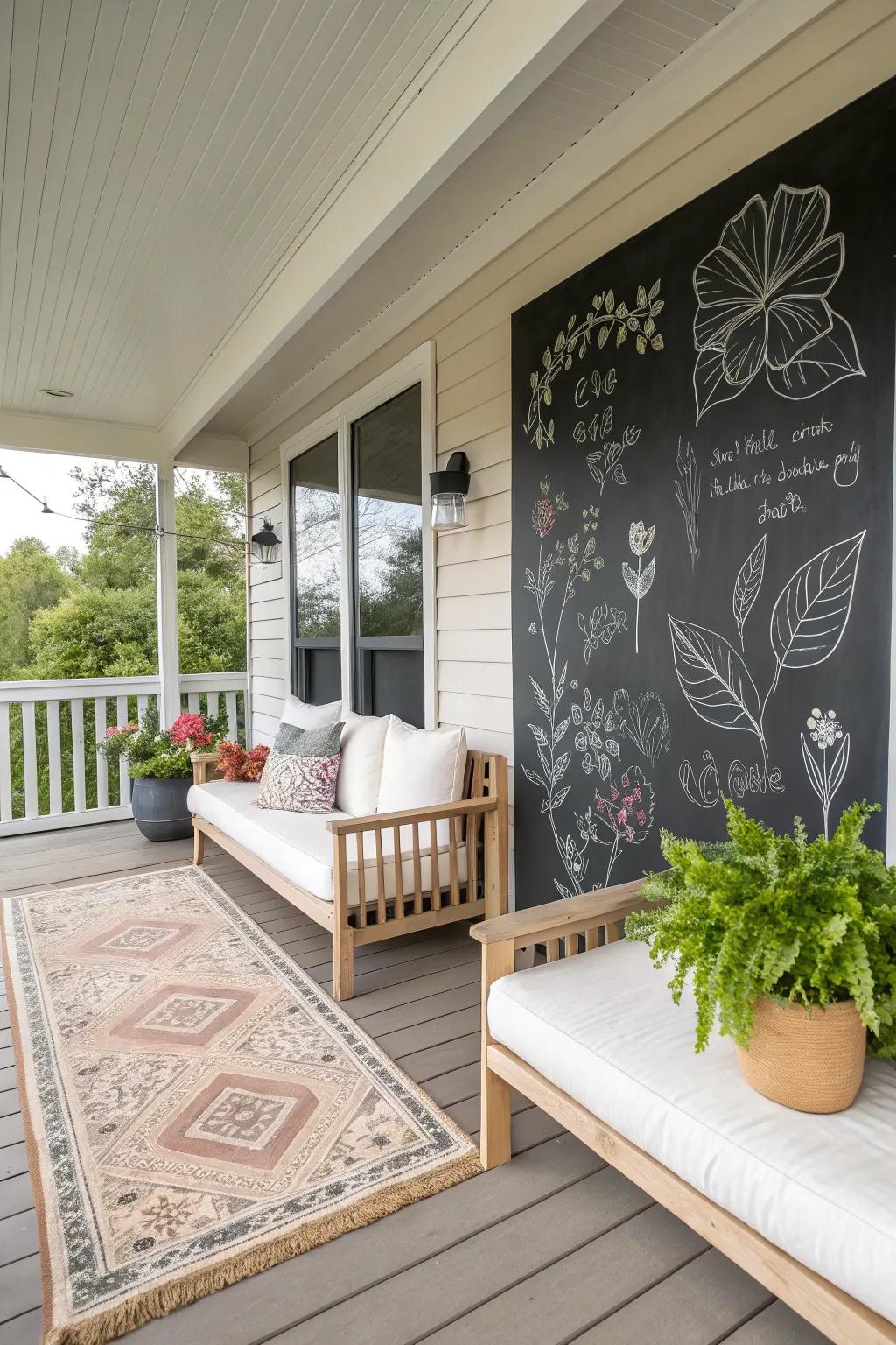 Elevate your porch with a chic sketchboard panel for endless creativity and style!