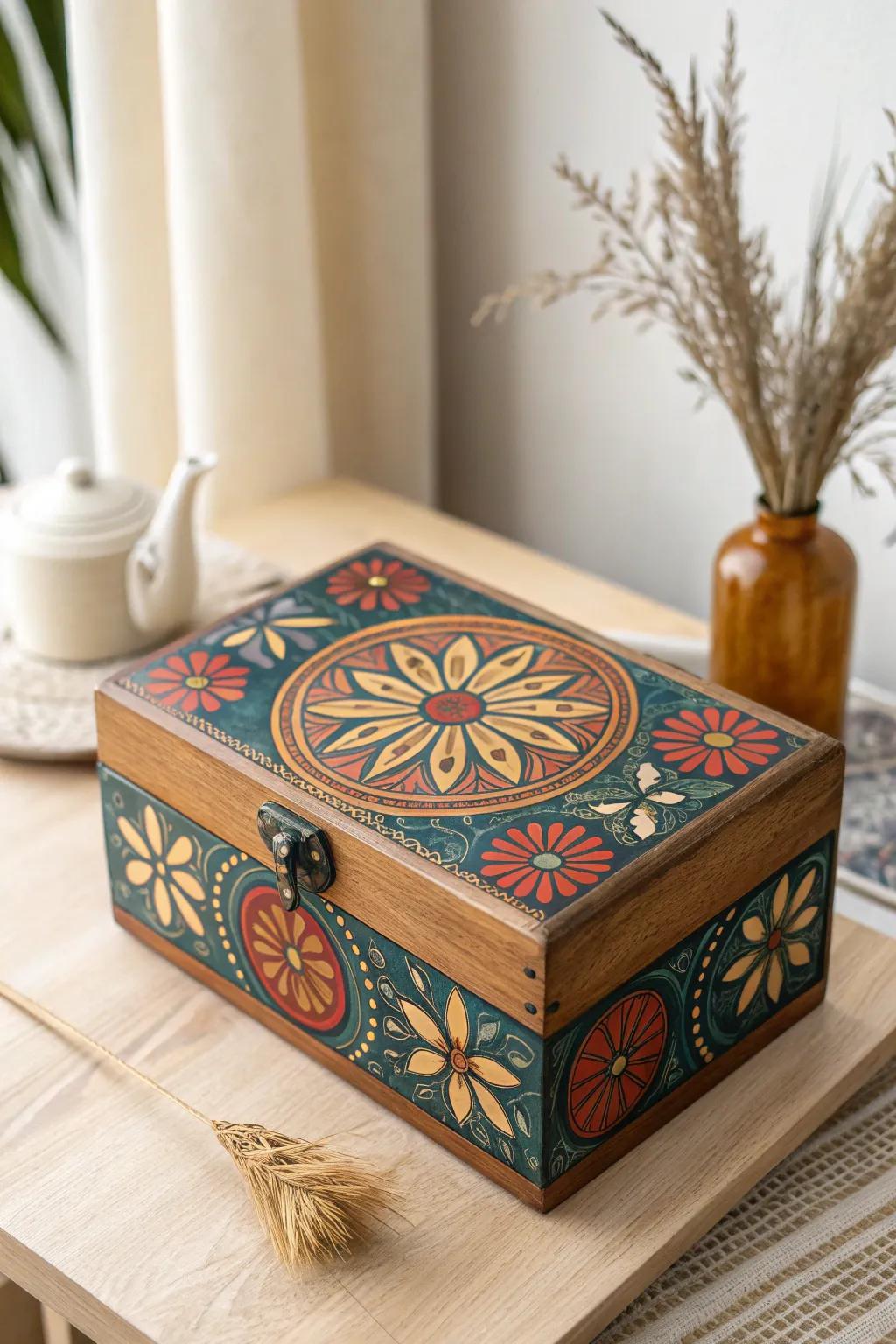 Experience the elegance of handmade charm with this stunning hand-painted storage box.