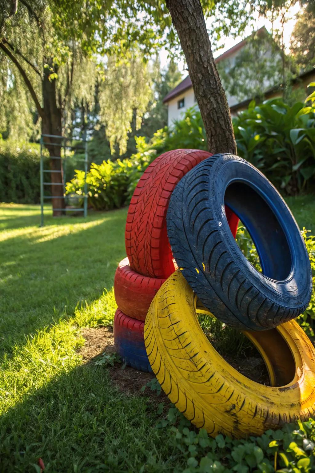 Transform your garden into an artistic sanctuary with dynamic tire artistry that captivates and inspires.