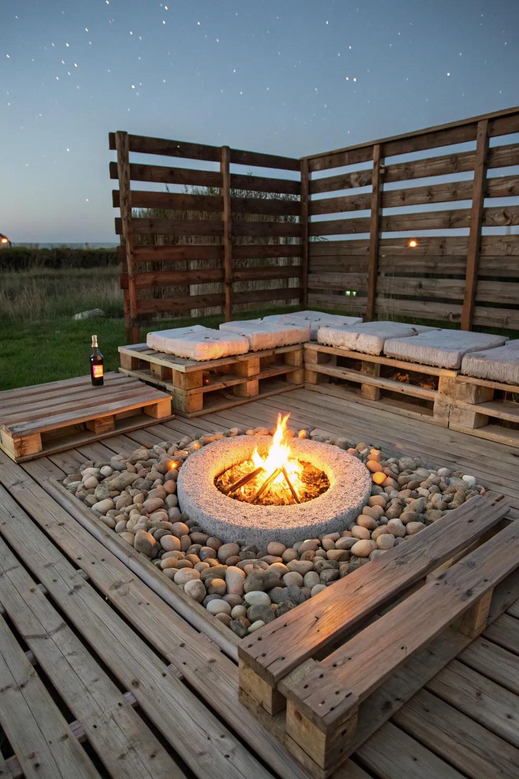Infuse warmth into your evenings through this handcrafted platform terrace and brazier focal point.