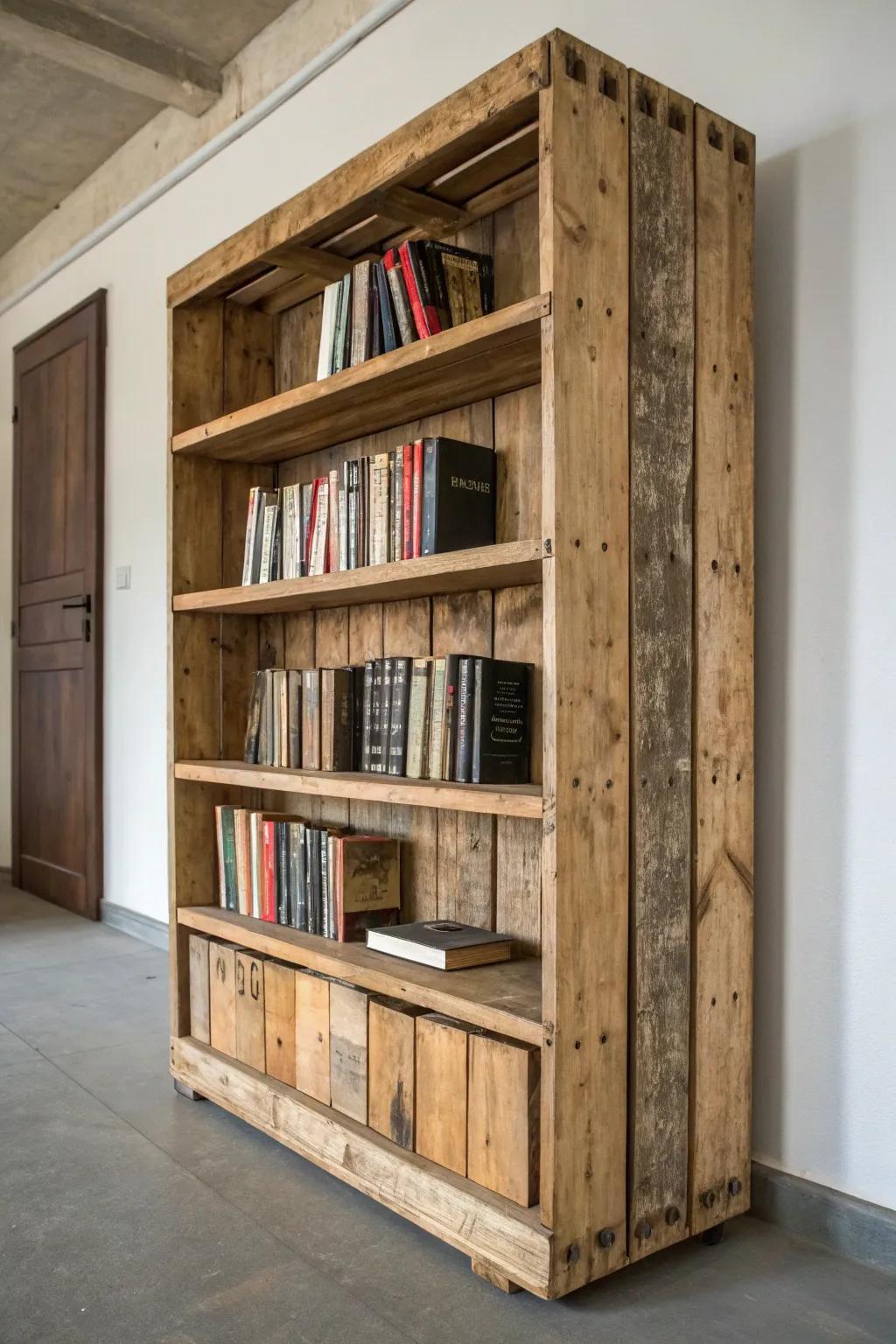 Elevate your ambiance with this bespoke bookshelf, amalgamating rustic allure with contemporary refinement.