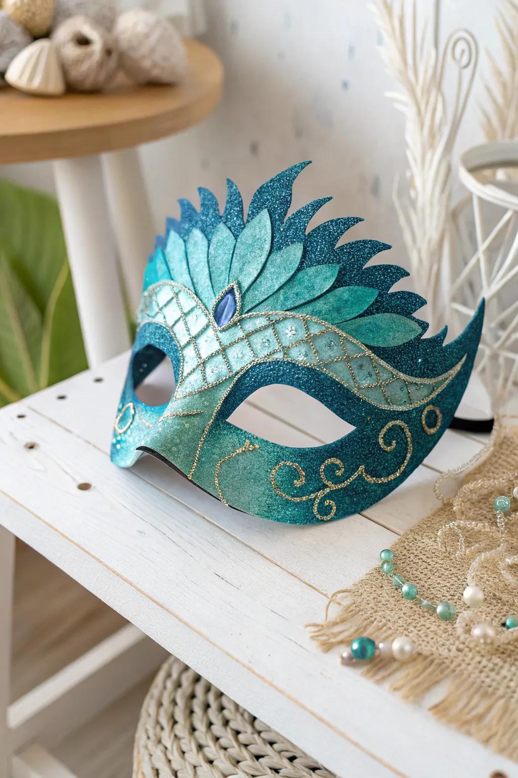 Plunge into a realm of ingenuity featuring this shimmering mermaid mask, blending effortlessness with boho magnetism.