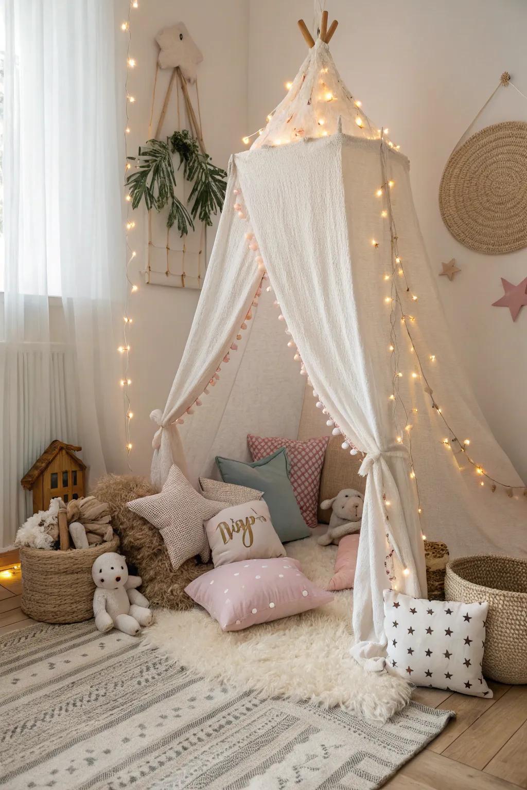 Step into your dreamlike enchanted palace with the inspiration of this charming pillow fort!