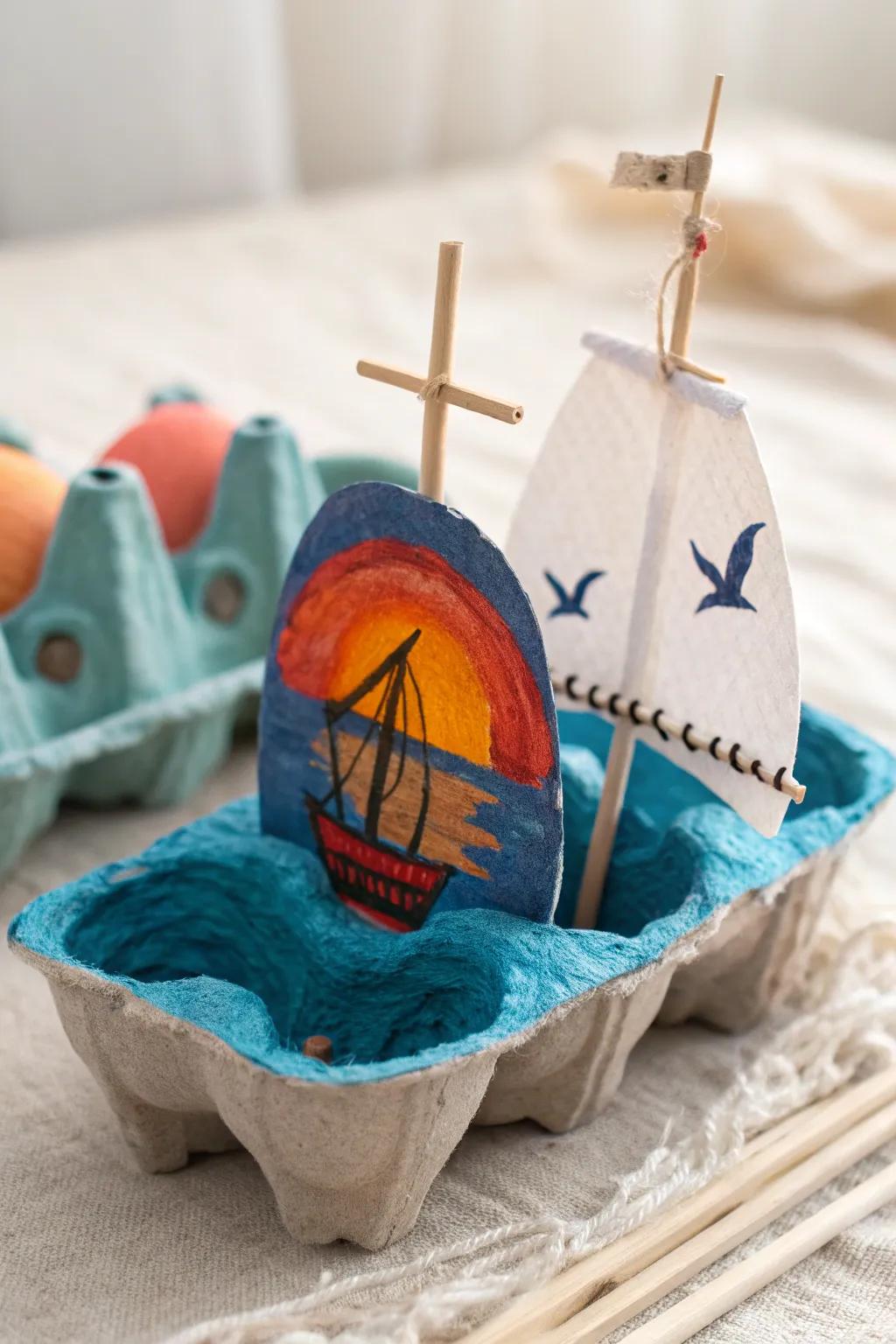 Embark on a creative voyage with this environmentally conscious ovum carton pirate vessel!