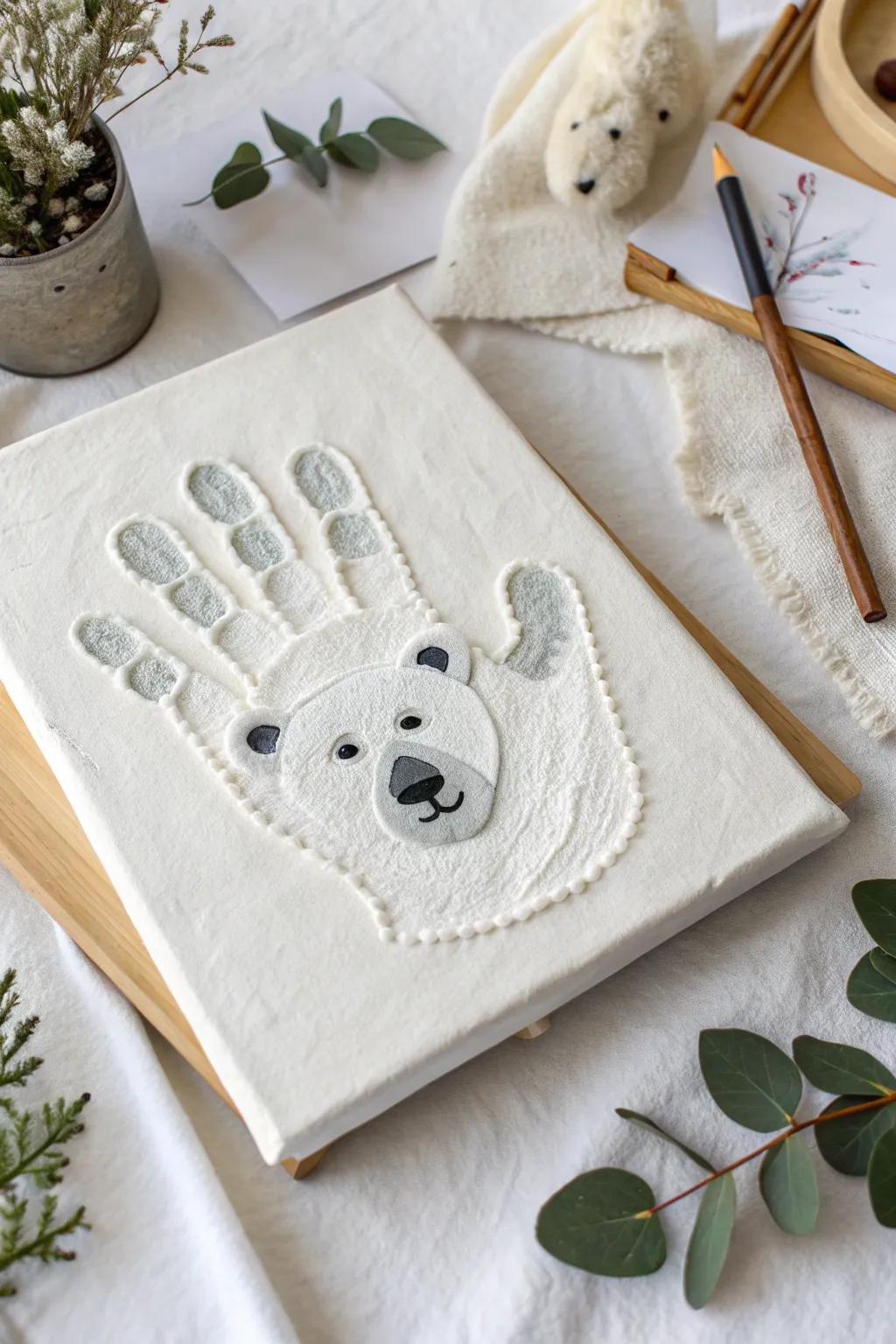 Capture timeless recollections with this charming handprint frigid bear art—where straightforwardness meets nostalgic grace.