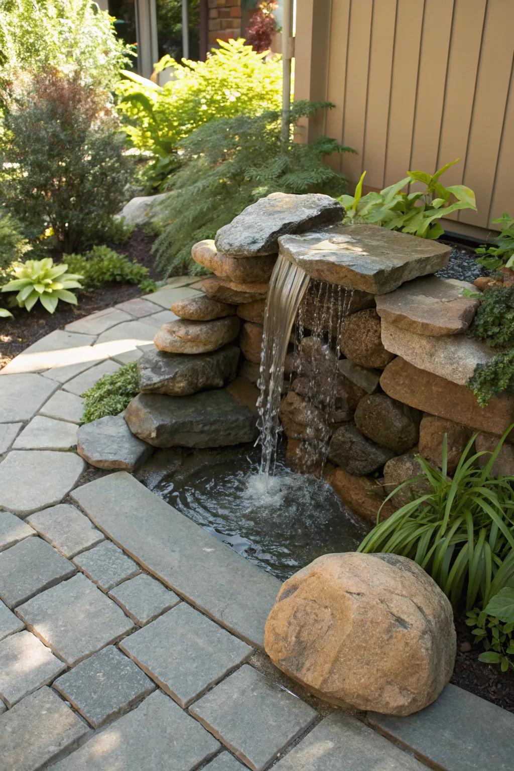 Revamp your terrace into a serene recess with an artisanal pondless cascade.