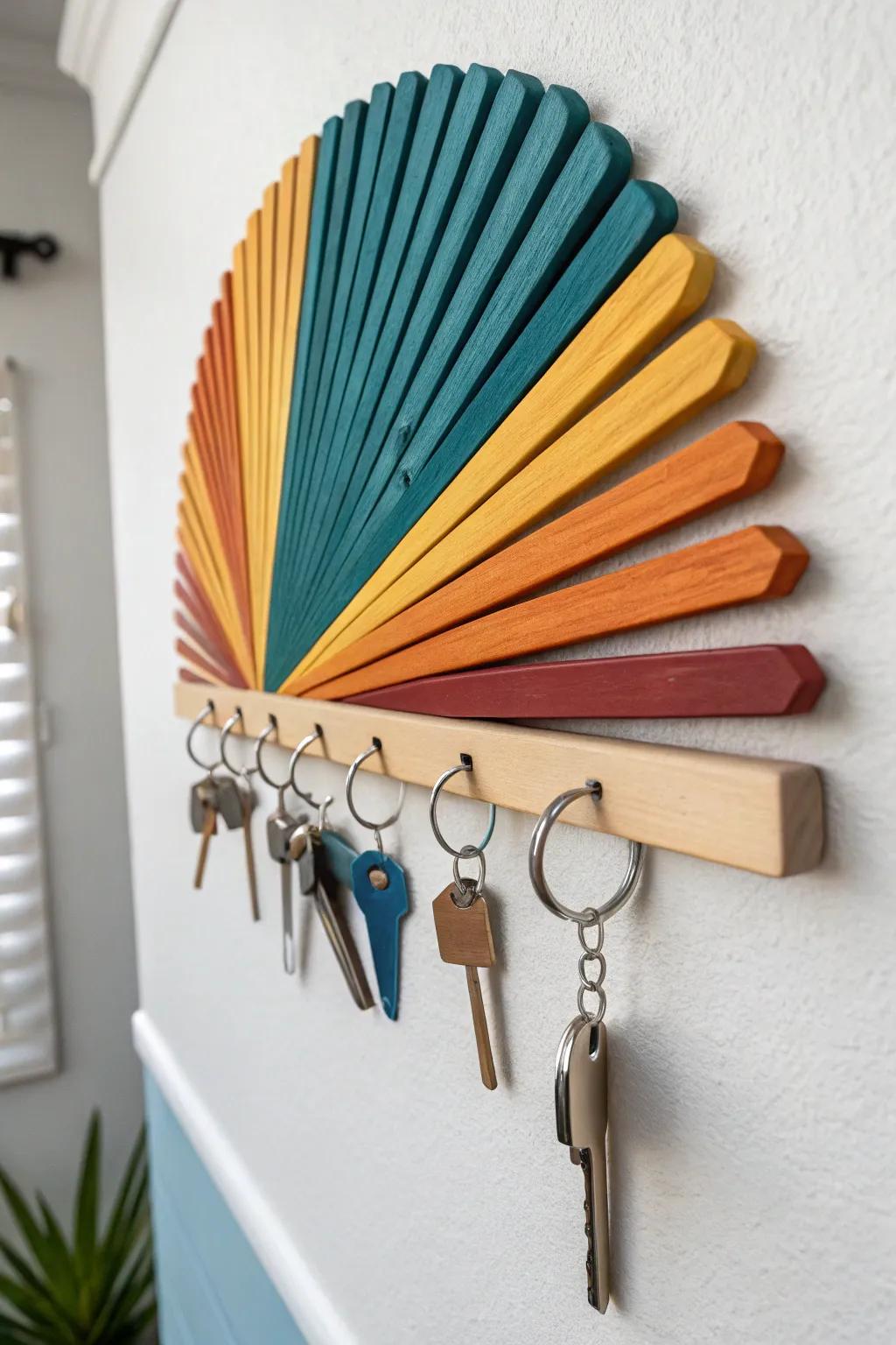 Enhance your entryway with this refined DIY popsicle stick key hanger, where simplicity converges with bold elegance. #ArtisanalBeauty #MinimalistDecor