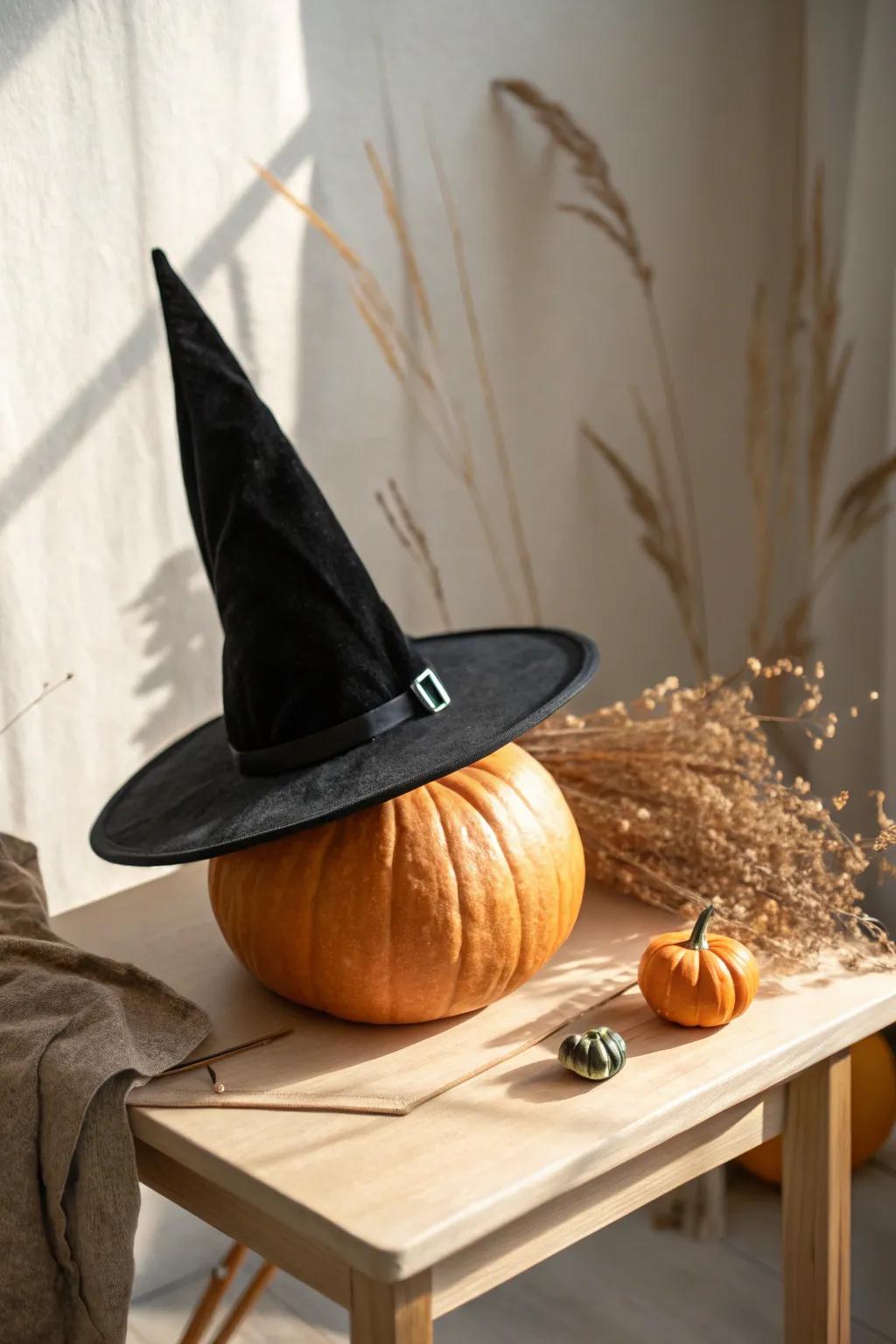 Transform your pumpkin into a magical centerpiece with a chic witch's hat this Halloween!