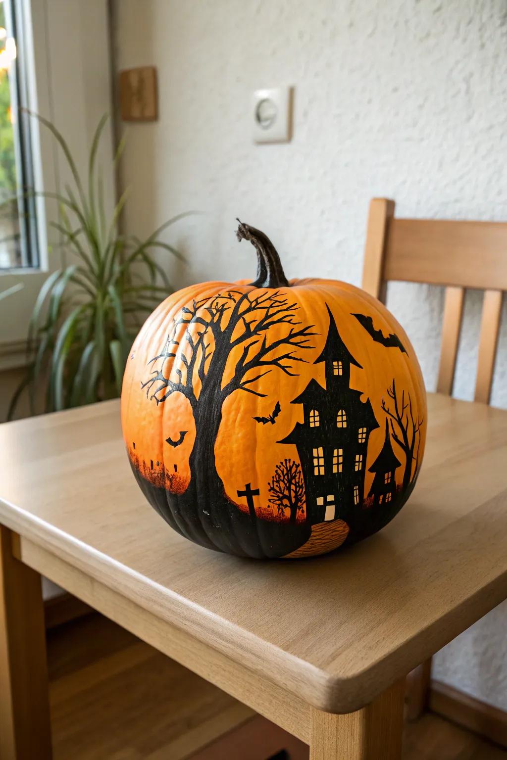 Improve your Halloween decorations with an elegant, spooky image pumpkin—where minimalist design meets striking, eerie elegance.