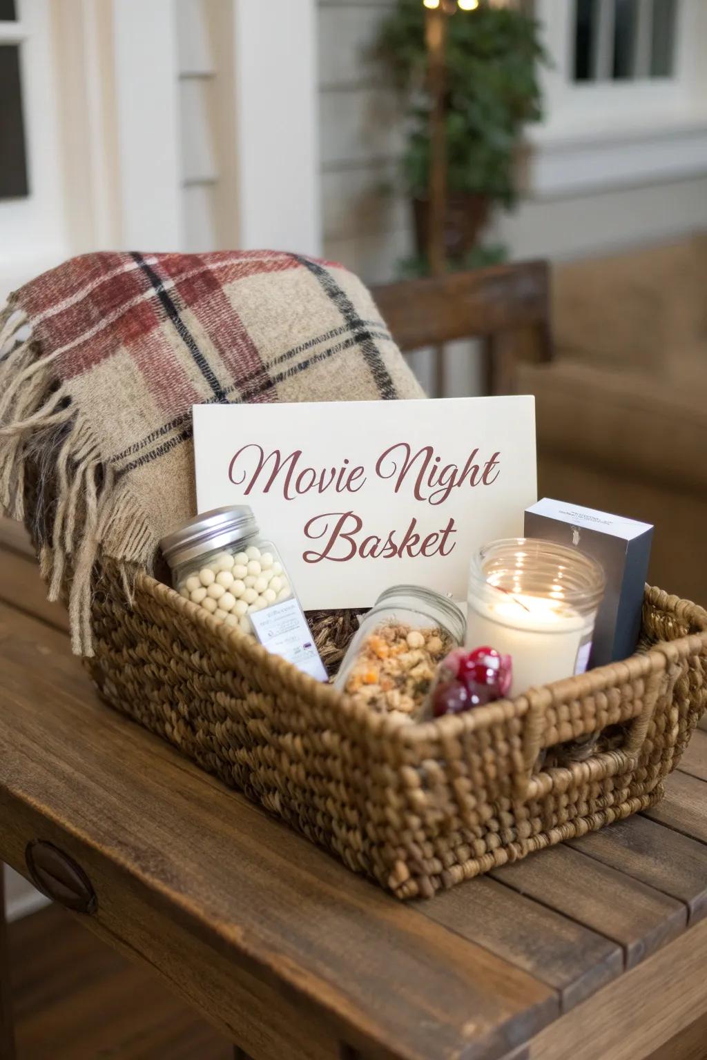 Redefine your evening in with a chic Moving Pictures Basket—where simplicity converges with indulgence!