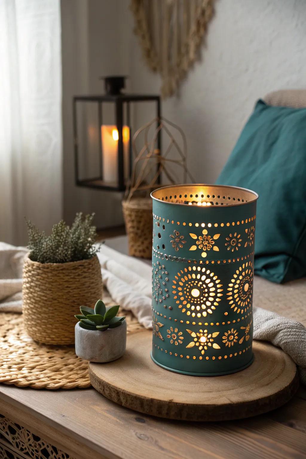 Brighten your setting with handcrafted charm: Reclaimed metal receptacle illuminators infuse warmth and style.