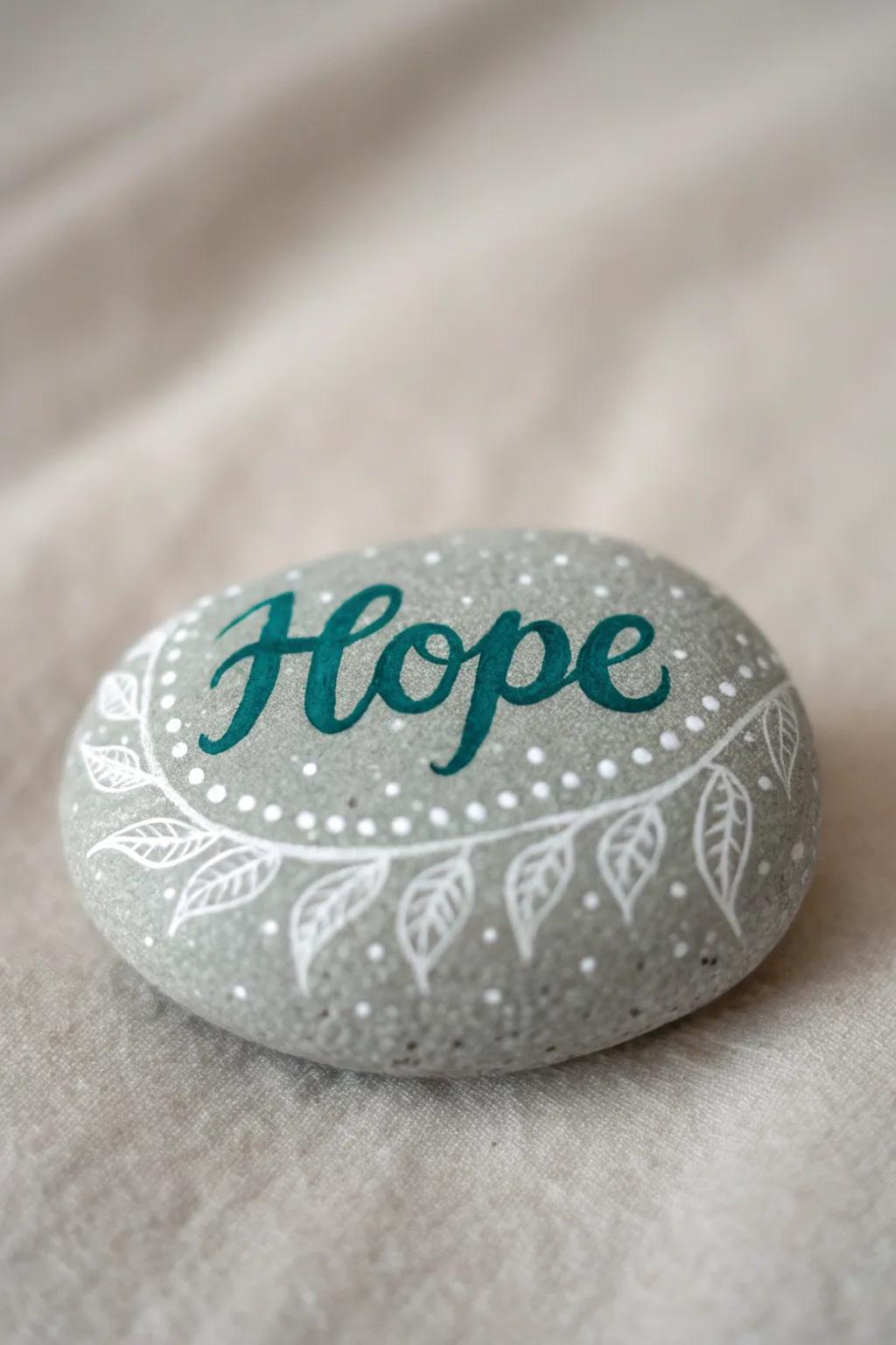 Introduce a hint of hope into your day with this beautifully painted stone, blending simplicity with inspirational beauty.