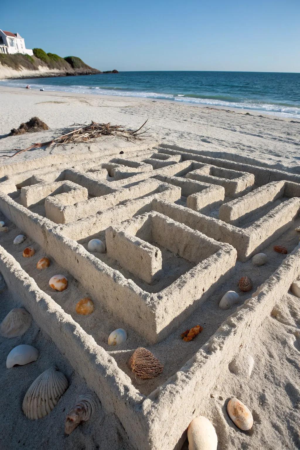Explore the enchanting sandcastle labyrinth where ingenuity harmonizes with superior craftsmanship. 🌊✨ #BeachArt #MinimalistBeauty