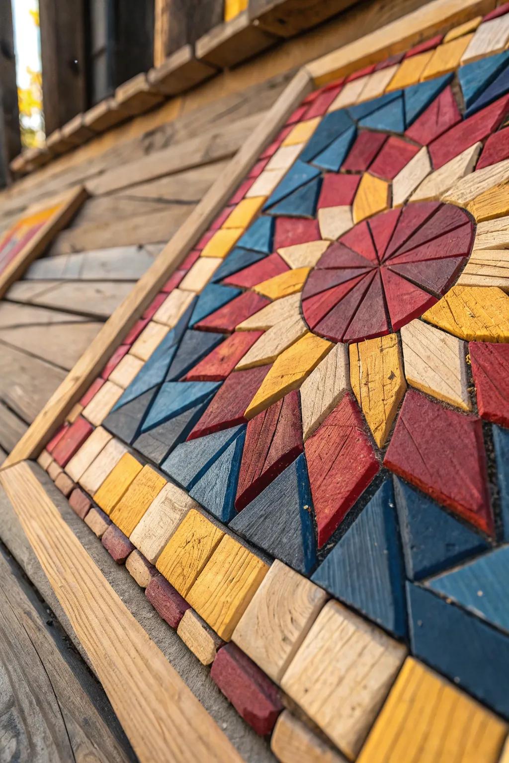Transform your area with a vibrant mosaic crafted from reclaimed timber—where artistry encounters color.