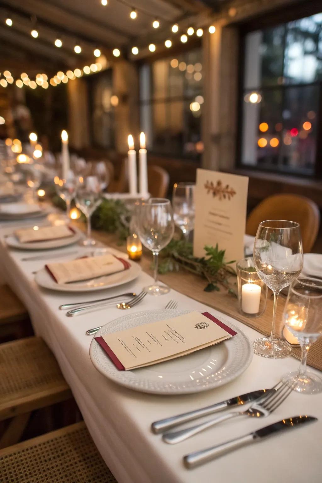 Personalized name cards adding a thoughtful touch to the table.