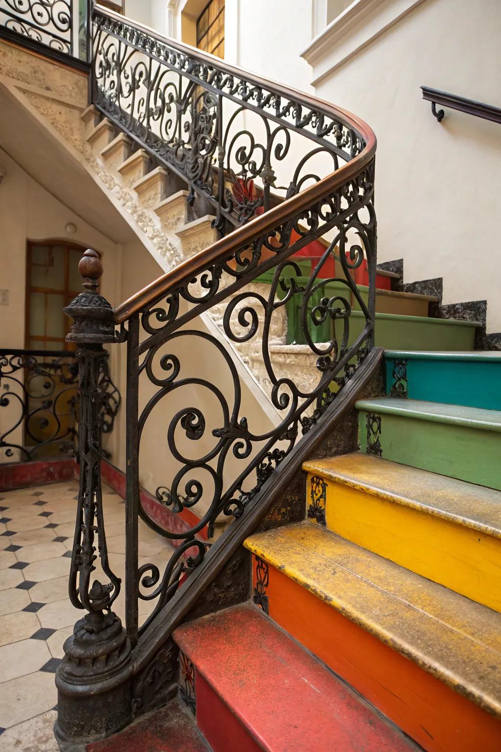 Elevate your space with vibrant steps and refined hand-forged iron detailing.