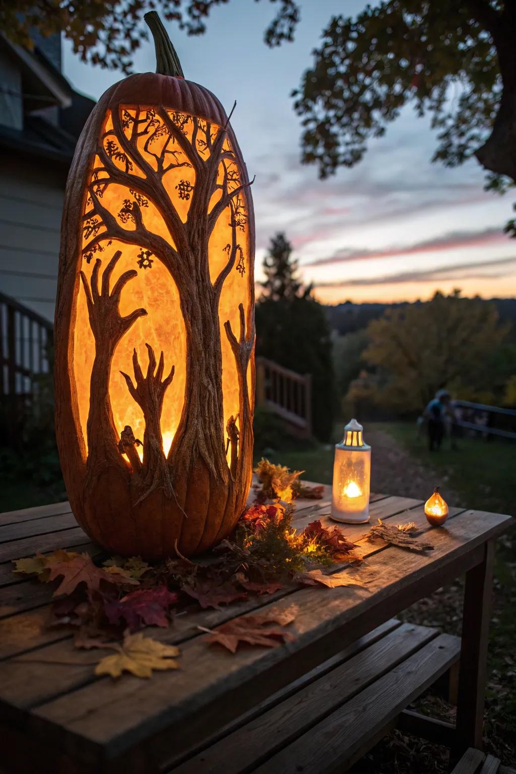 Masterful Carving: Limbs Extending from the Gourd's Radiance