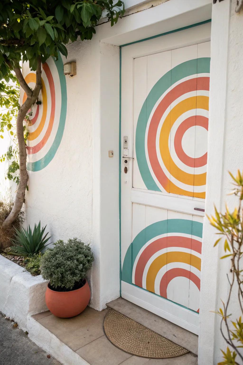 Elevate your area using a hint of ingenuity: a vibrant adhesive artwork door layout that welcomes with style.