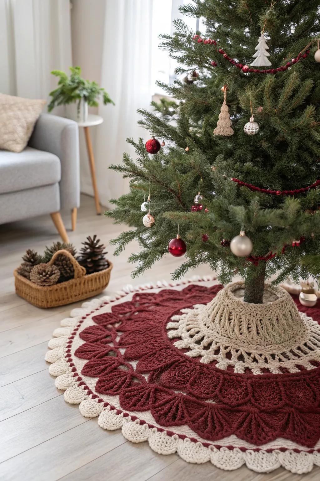Enhance your holiday decor with a deluxe, hand-crocheted tree skirt—where Scandinavian minimalism meets bohemian allure.