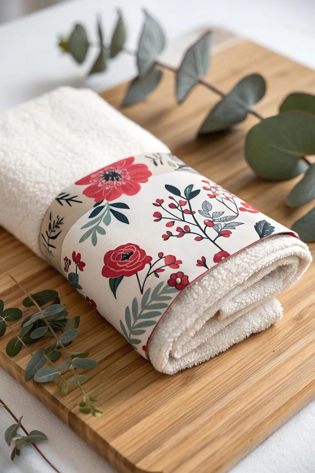 Elevate your towel presentation with chic patterned wraps for a hint of Scandinavian elegance.