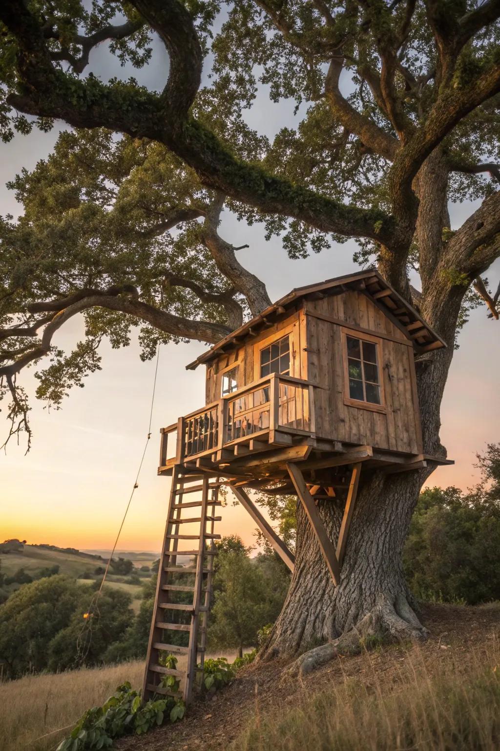 Seize the enchantment of sunsets via a treehouse vista—where artistry converges with nature.