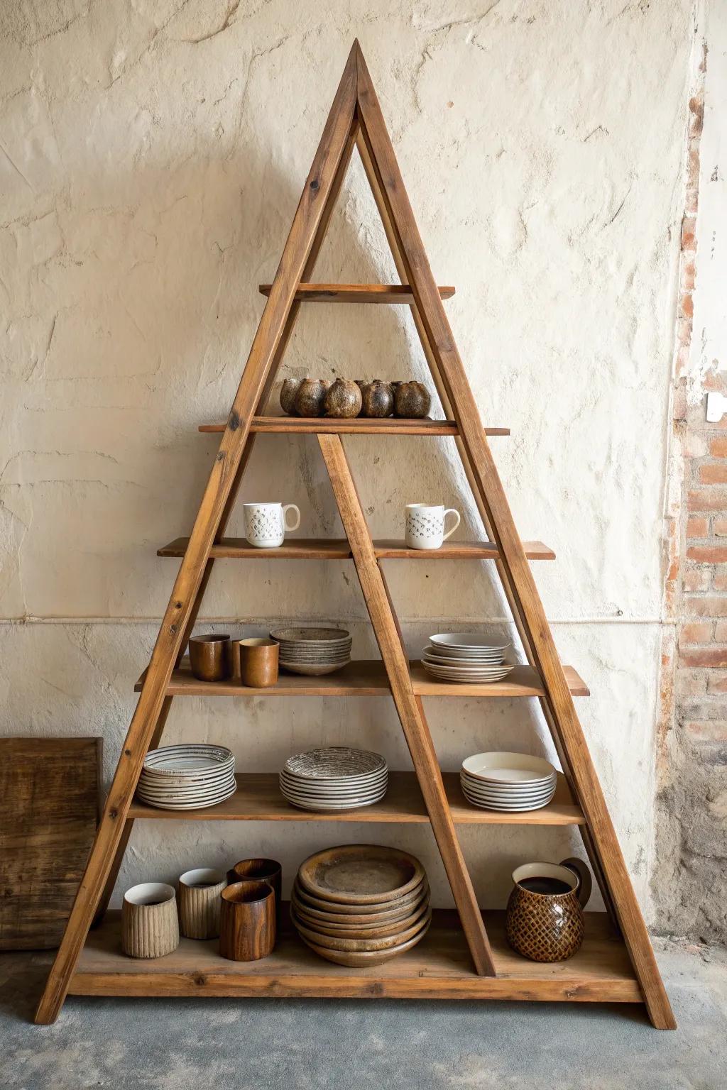 Enhance your space with the architectural elegance of inclined framework shelving.