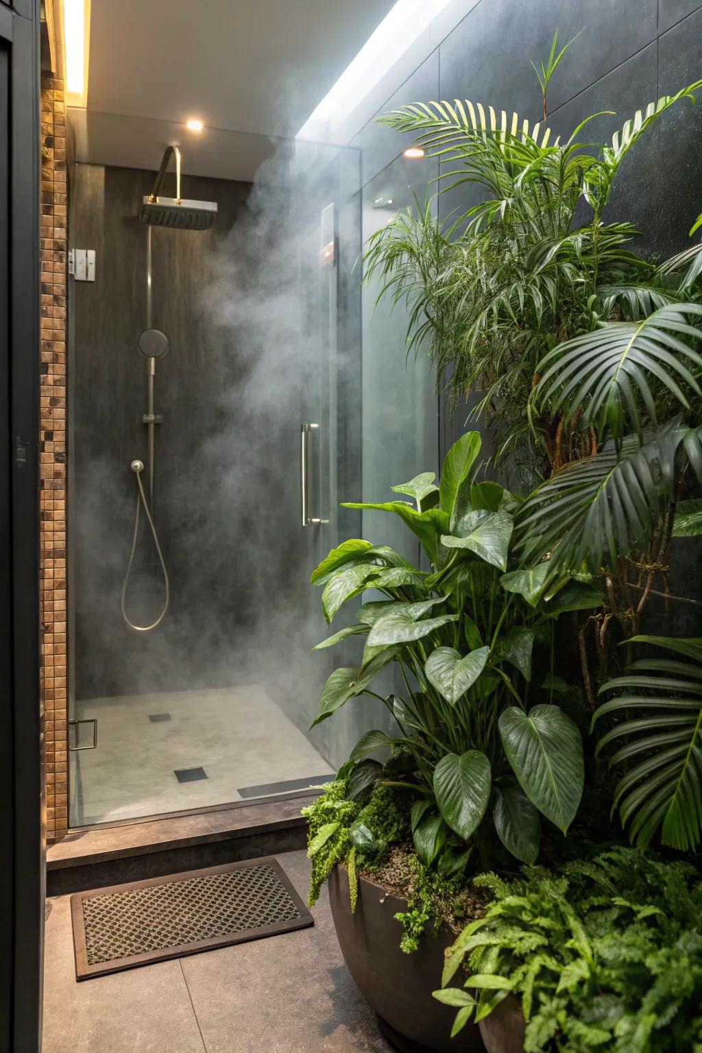 Ornamental greenery add vibrancy and a touch of nature to your steam shower.