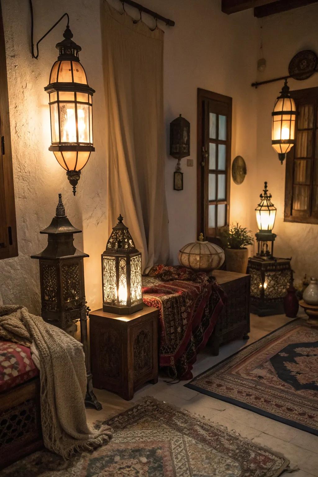 Aged lanterns contribute countryside allure and warmth.
