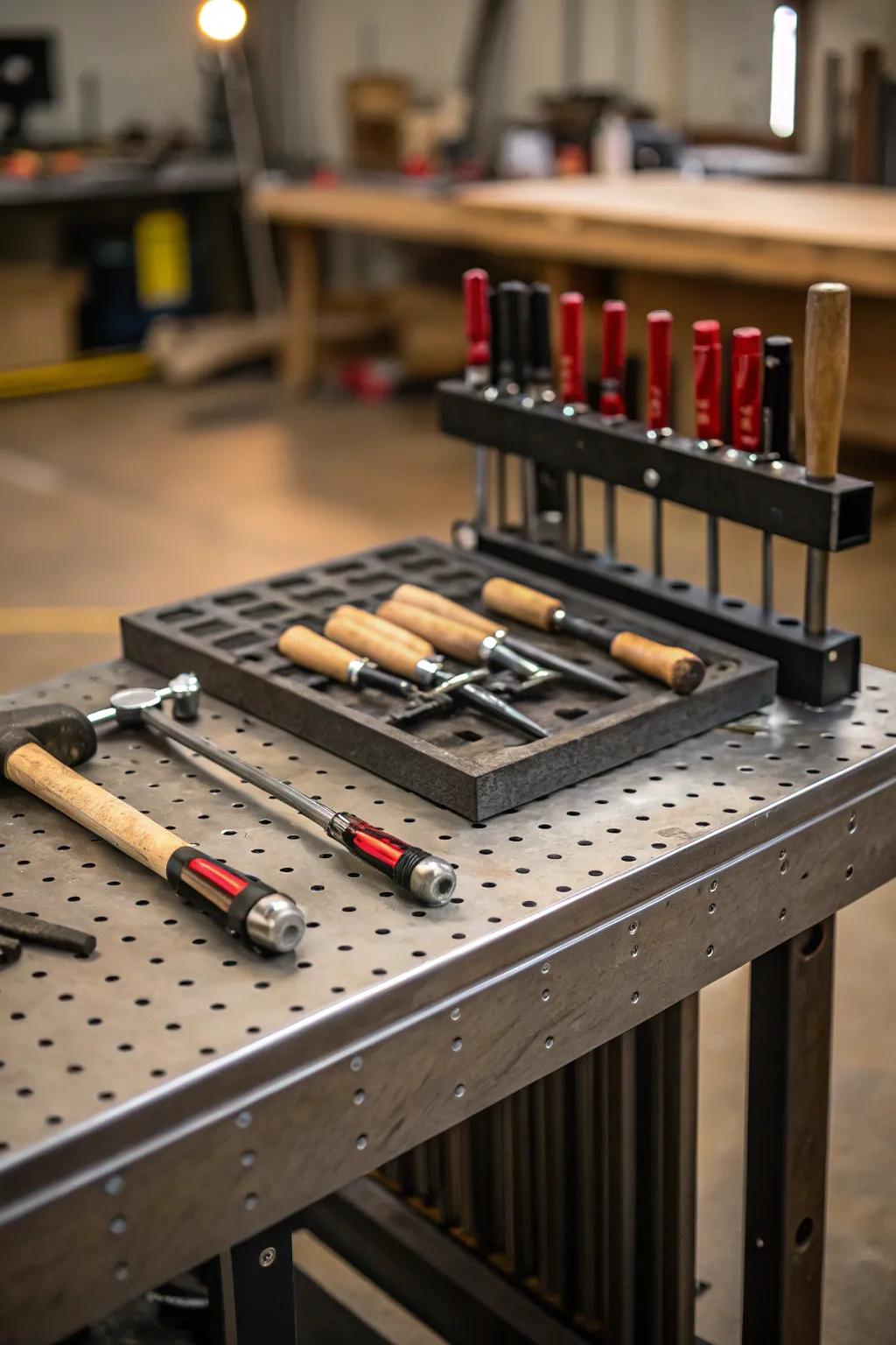 Perfect the skill of organization through an integrated instrument stand on your welding table.