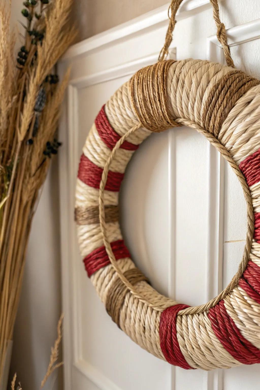Celebrate the beauty of nature with this exquisite wicker wreath, where minimalist design meets bold colors and nature's threads.