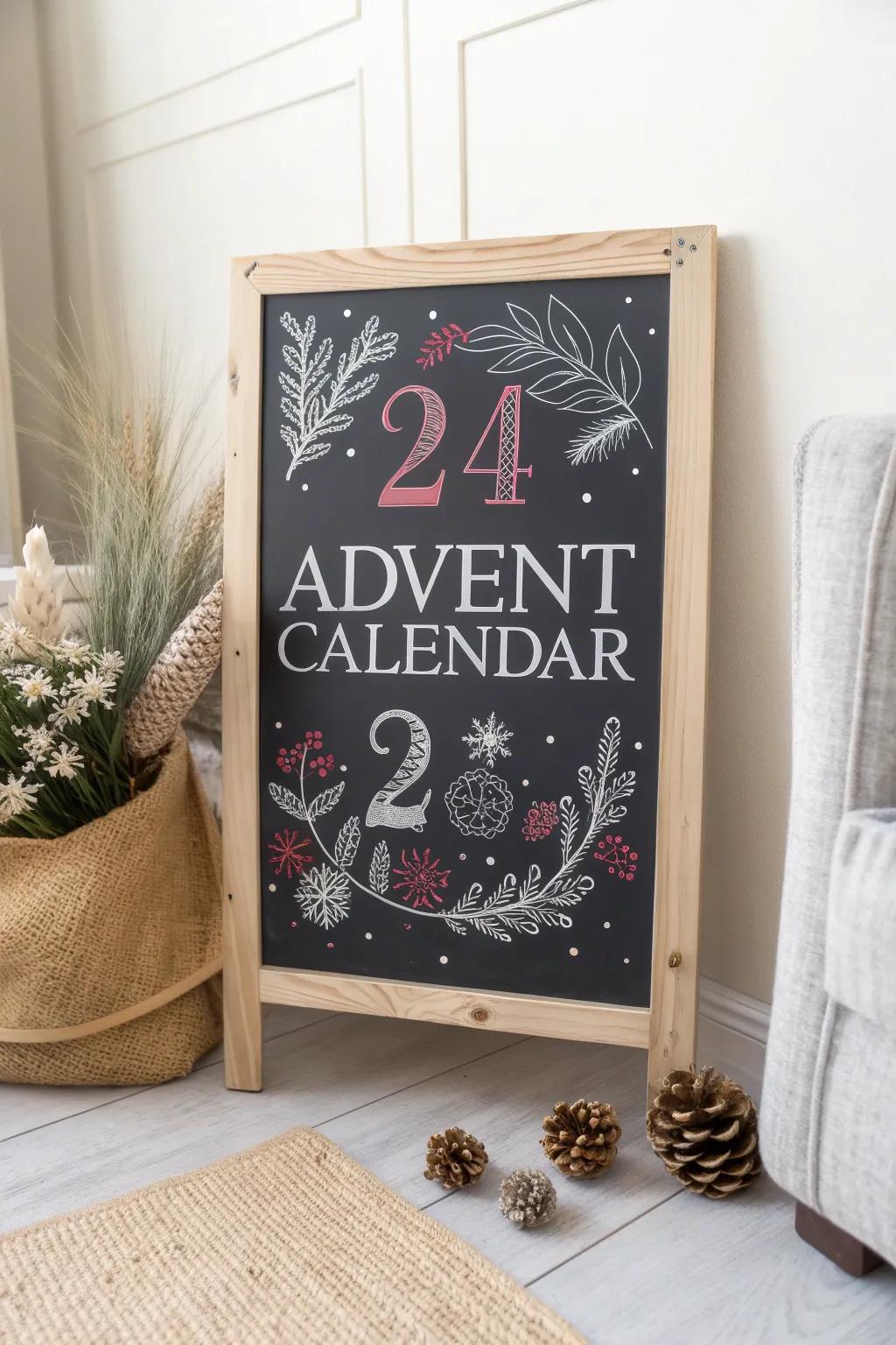 Countdown to Merriment: Uncover the Allure of a Handcrafted Drawing Board Arrival Log.