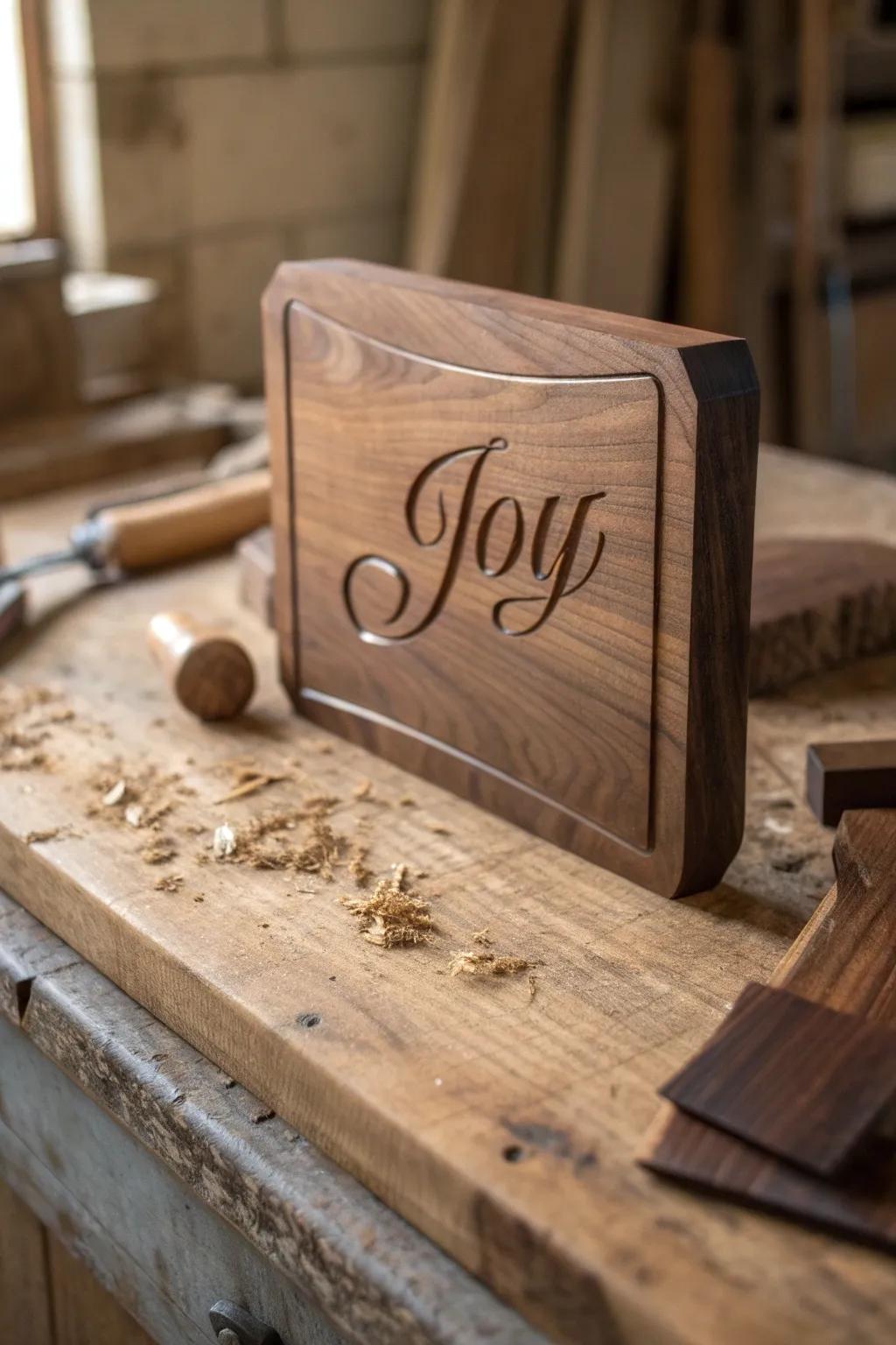 Celebrate the period with handcrafted elegance: a wood banner that speaks the language of joy.