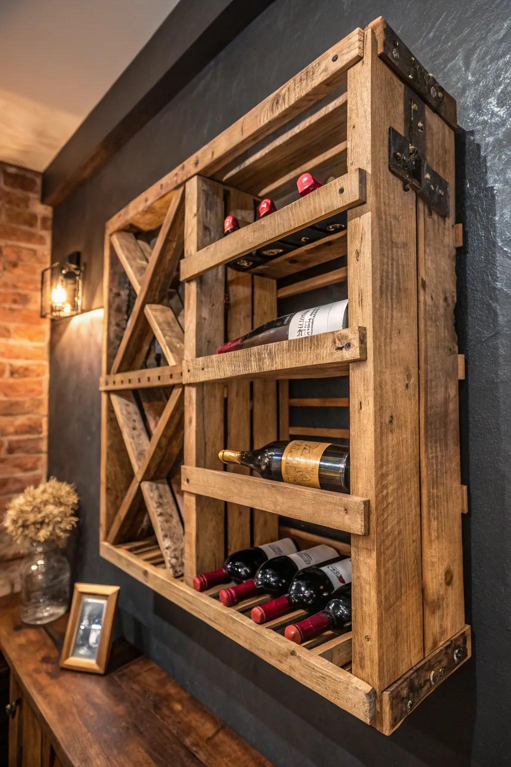 Elevate your space with this handmade wine display masterpiece.