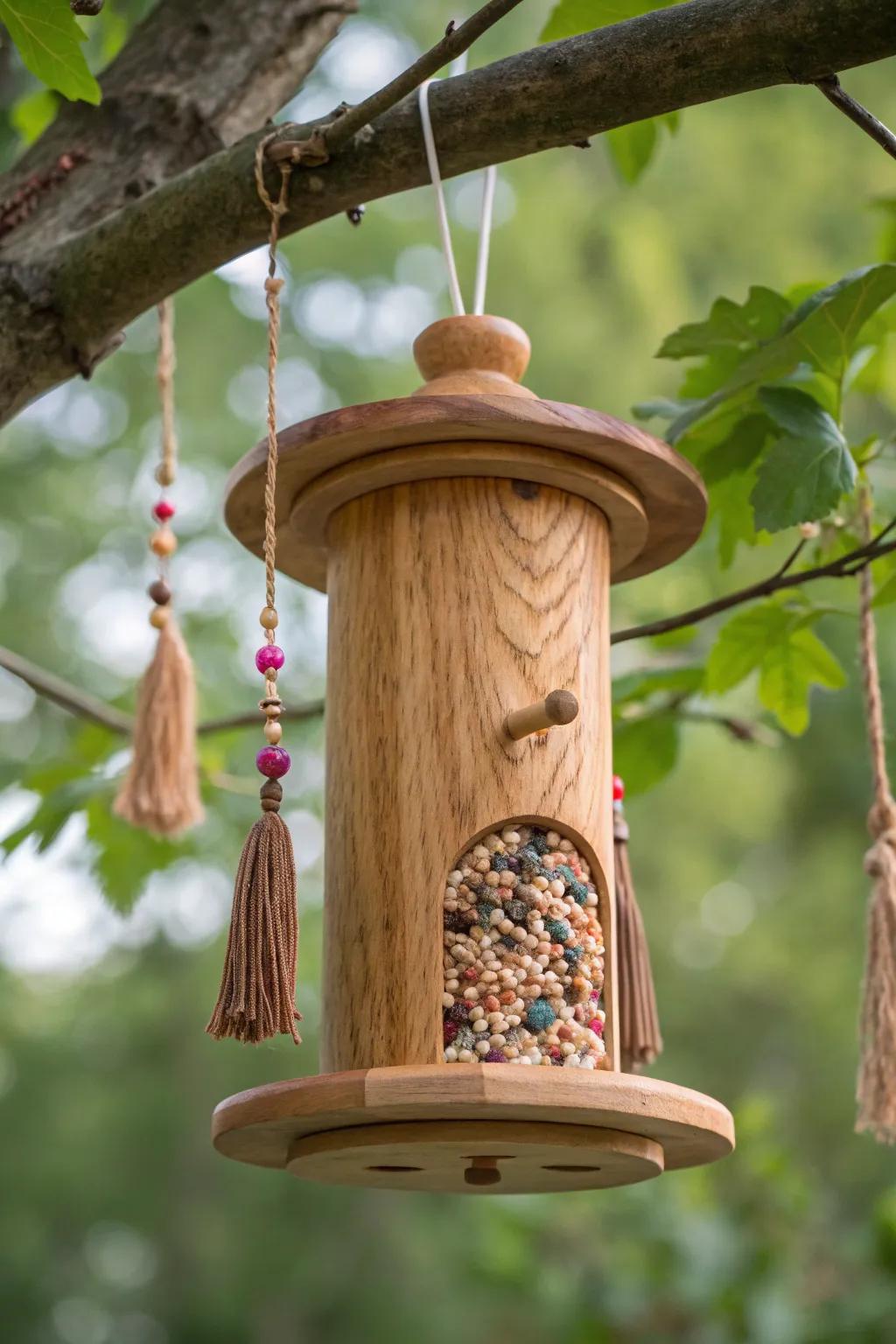 Turn a basic wooden spool into a whimsical bird feeder to welcome the beauty of nature into your yard.