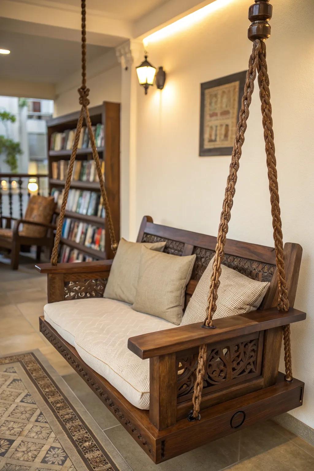 Elevate your space with a meticulously crafted swing—your quintessential reading escape.