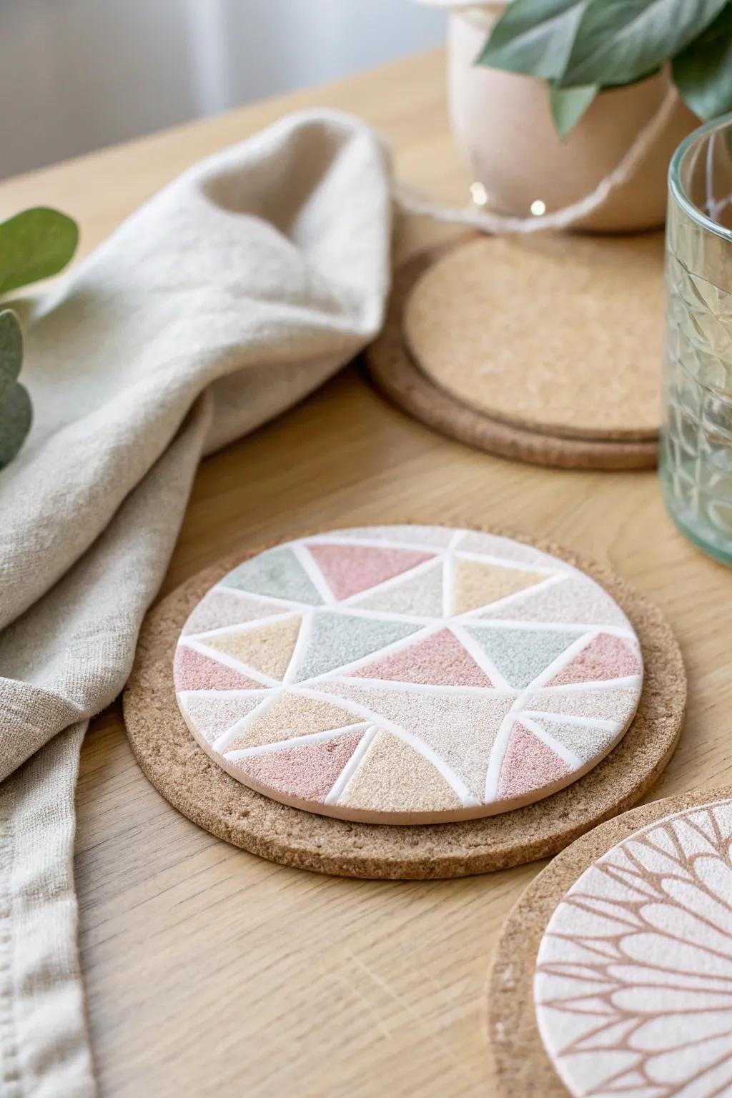 Elevate your coffee surface with handcrafted bark bottoms that merge minimalist pattern with bohemian allure.