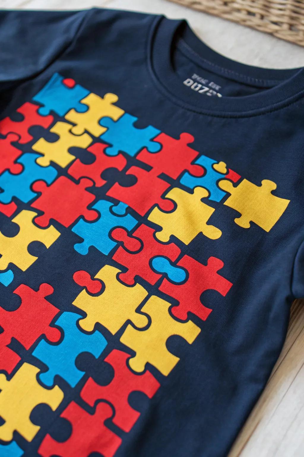 Unleash your inner problem-solver with this bold and interactive jigsaw element shirt!