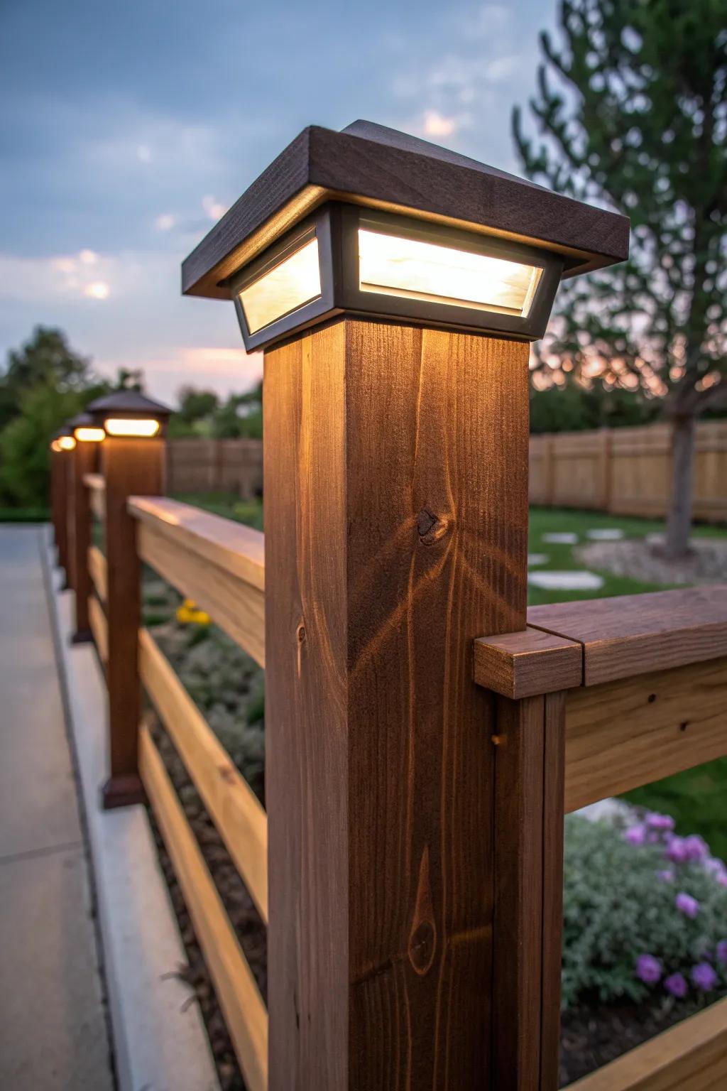Illuminate your outdoor space with fashionable artisanship: integrated luminescence for your 4x4 fence posts.