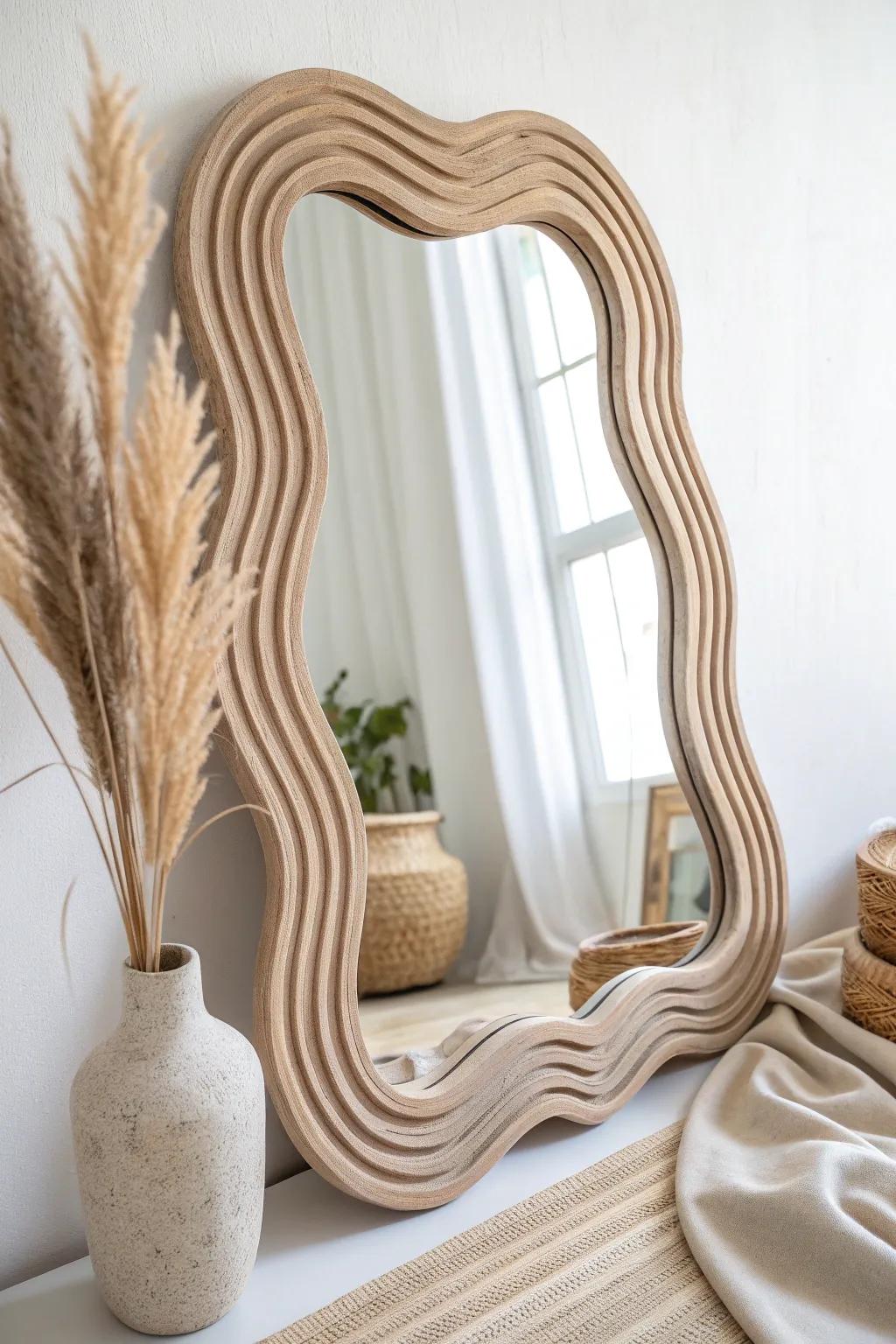 Elevate your space with an abstract clay glass border that celebrates simplicity and natural charm.