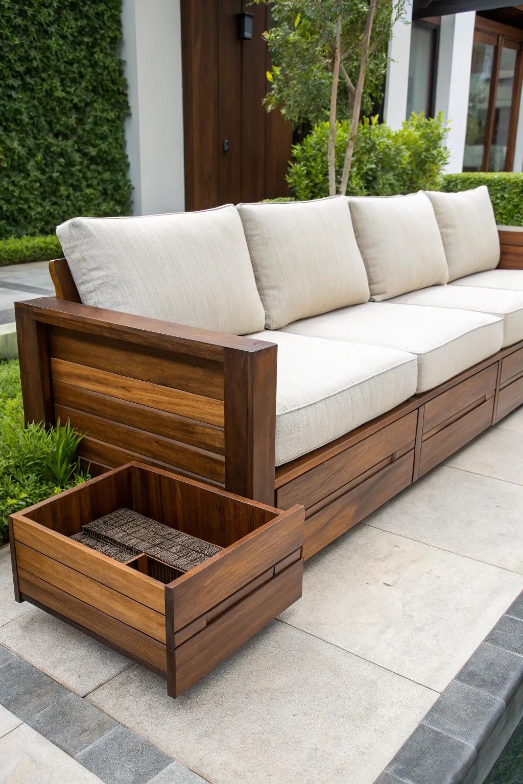 Elevate the aesthetic of your veranda through the incorporation of this stylish exterior divan – wherein elegance harmonizes with practicality.