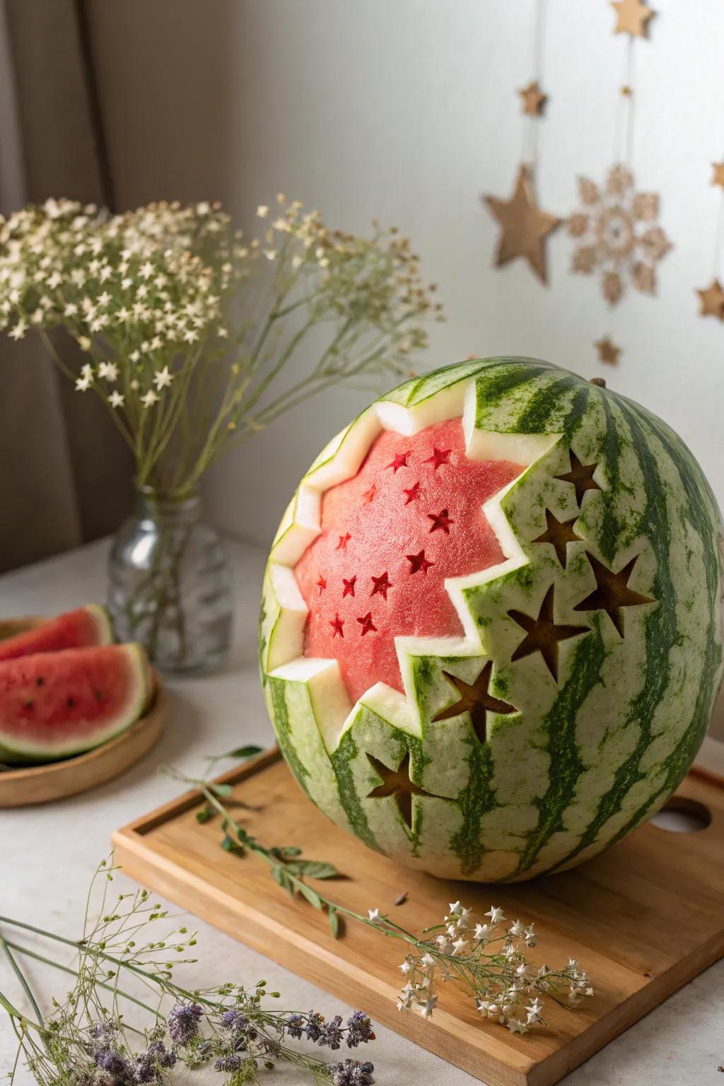 Transfer a piece of the night expanse to your table with this starry tropical fruit sculpture.
