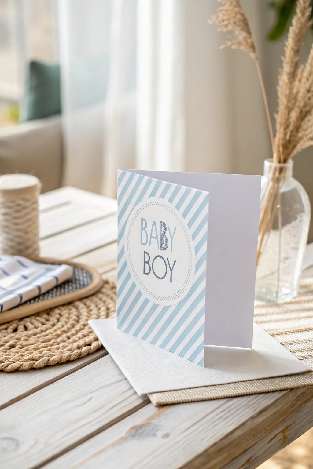 Bands and Grins: Embrace modern elegance with this charming baby boy card design.