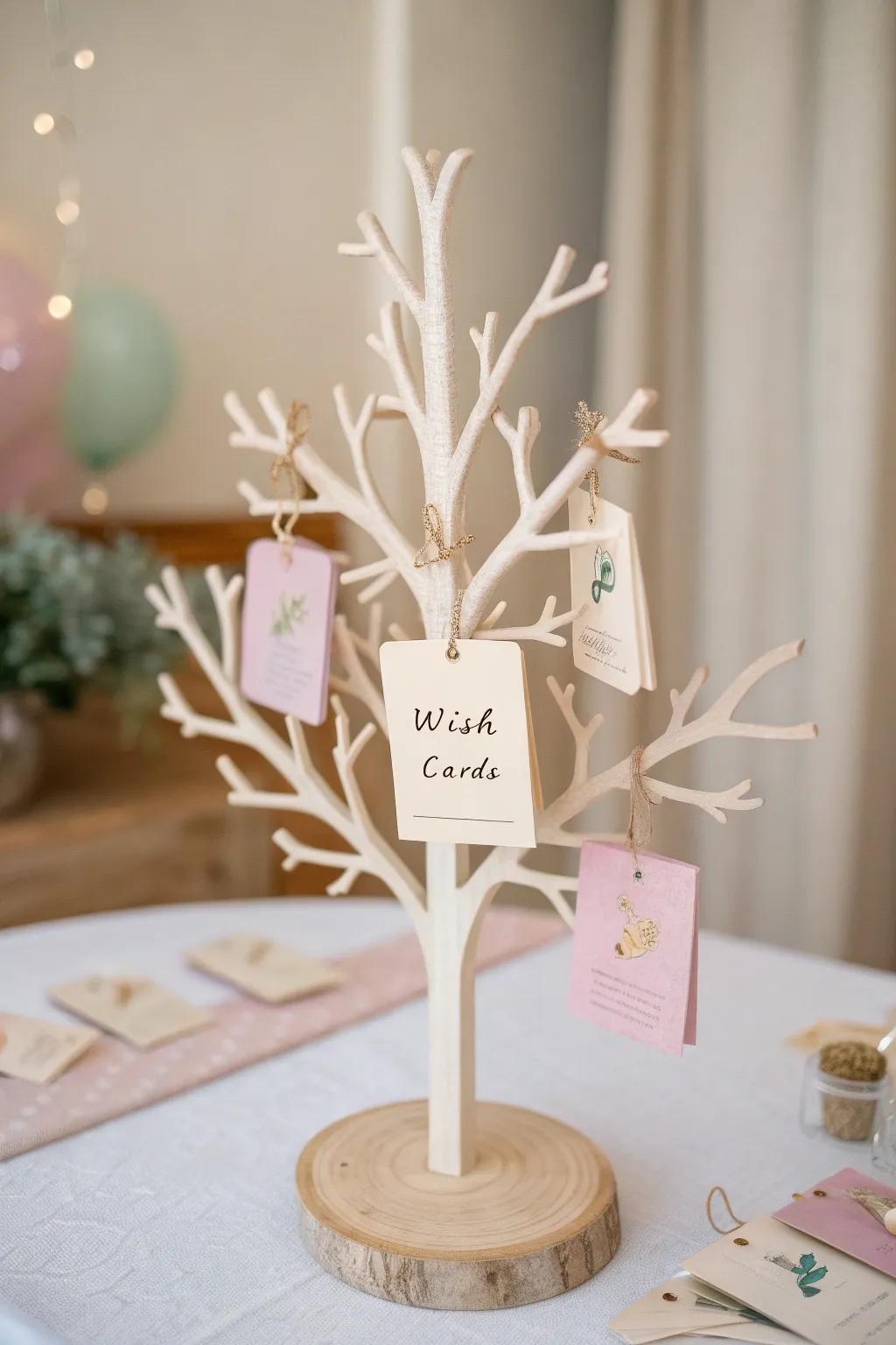 Capture the quintessence of optimism and affection through a minimalist Tabletop Arboreal of Aspirations, ideally suited for your baby shower celebration.