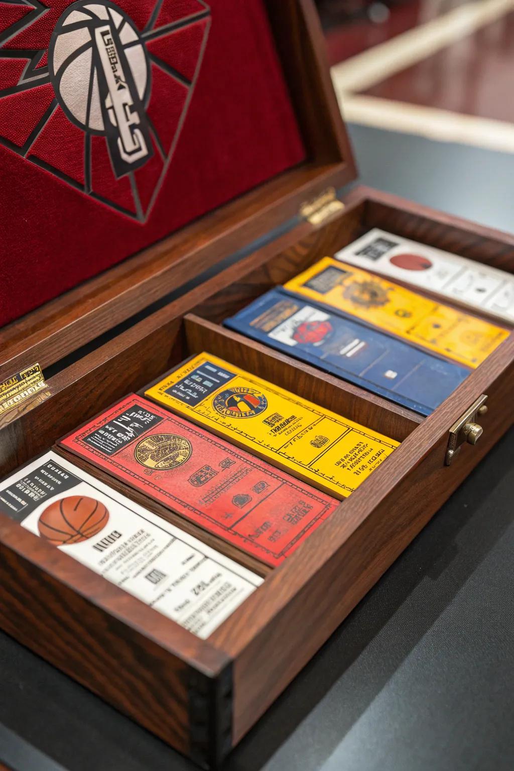 Preserve your game memories with style: A striking display box for your cherished basketball passes.