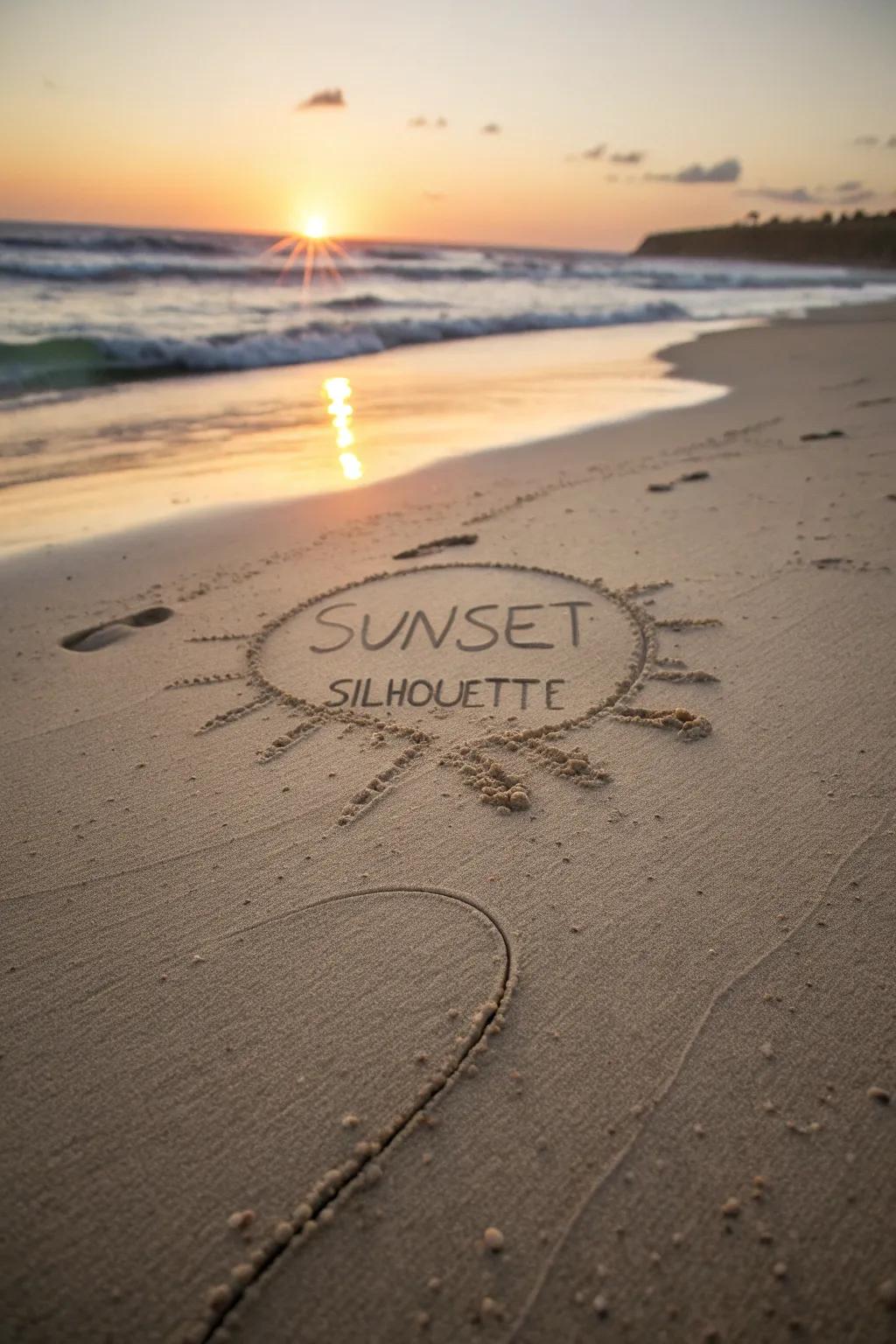 Capture the serene beauty of a sunset in the sand.