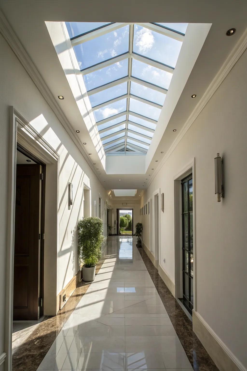 A top-level window brightens and transforms the passageway.
