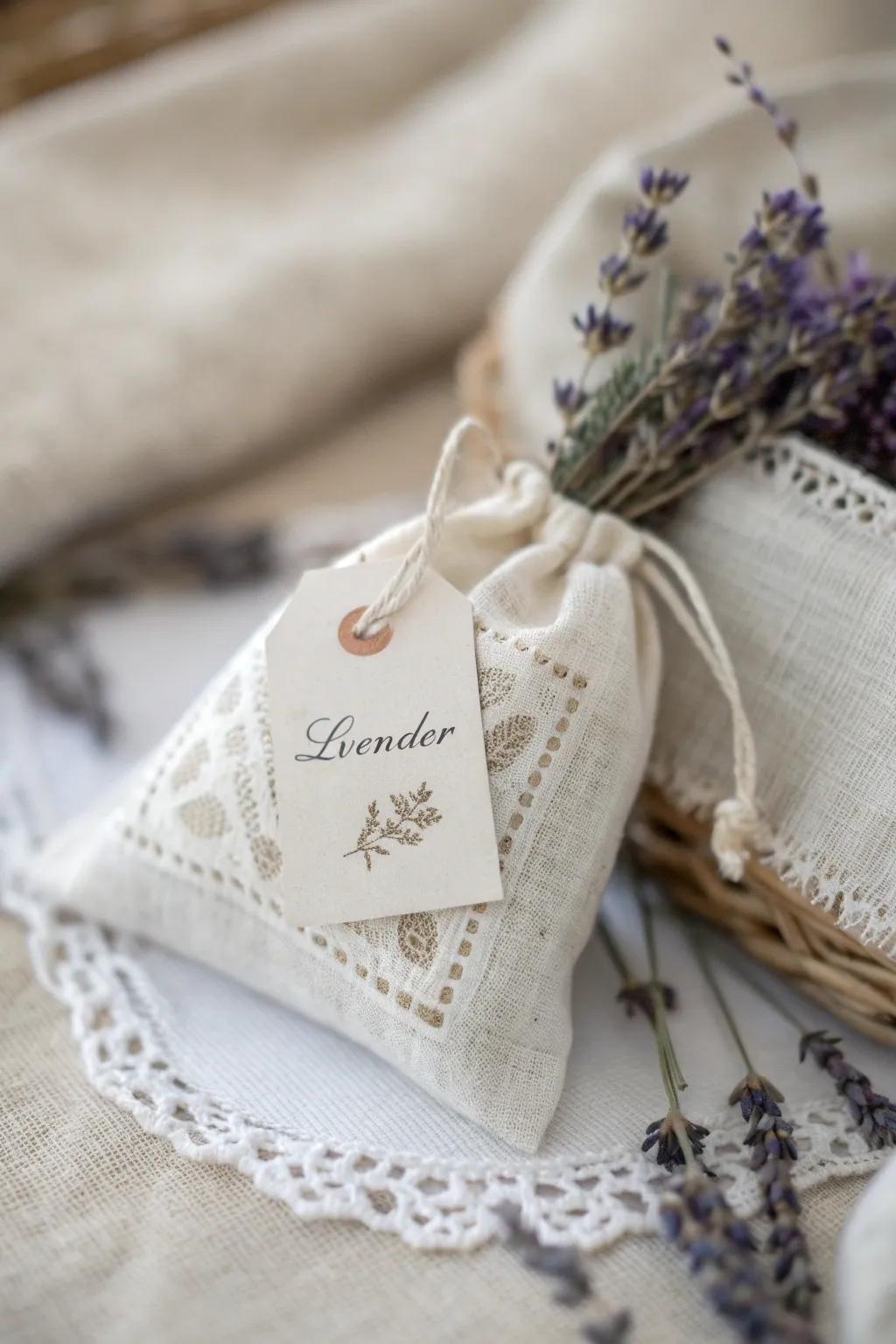Elevate your bridal shower with these lovely handcrafted sachets, overflowing with affection and lavender.