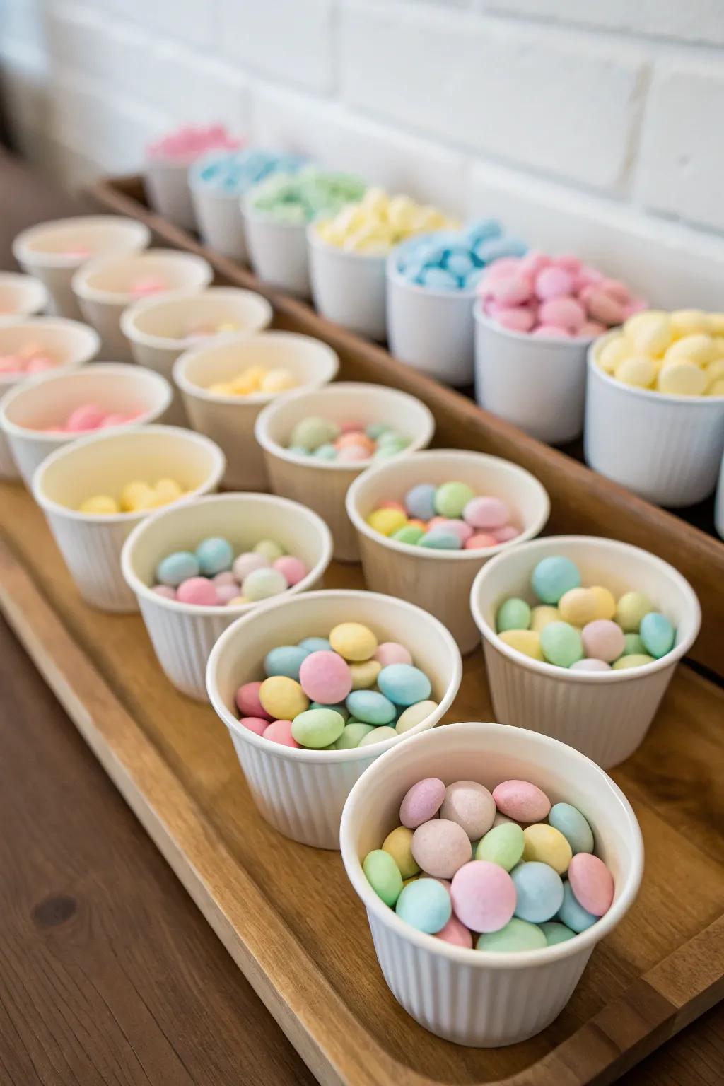 Scaled-down showcases maintain the confection bar's tidiness.